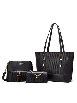 3-piece Plaid Embossed Tote Bag Set