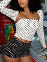 Polka Dots Long-sleeved Shawl Strapless Shorts 3-piece Sets