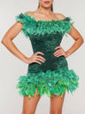 Sequined Backless Off Shoulder Feather Hip Mini&Short Dresses