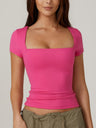 Square Collar Short Sleeves Slim-fit T-shirts