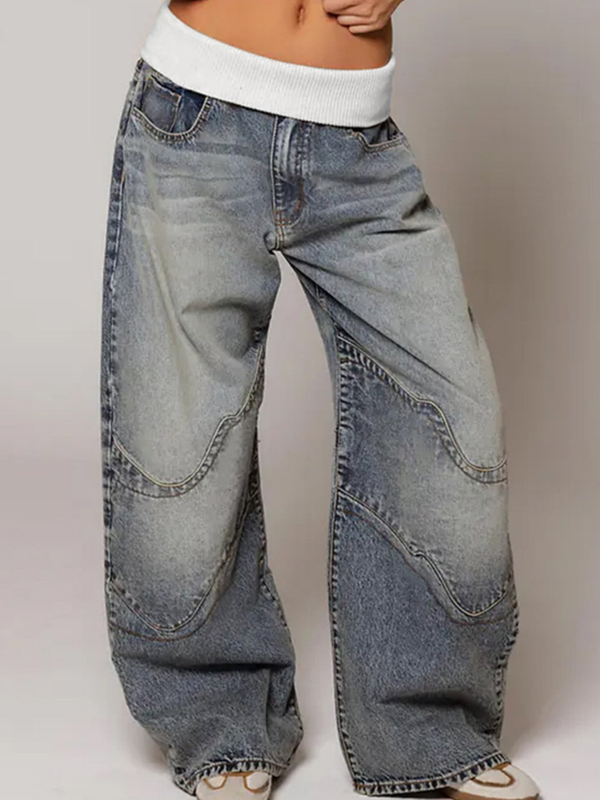 Y2K Color Blocking Threaded Waist Retro Jeans