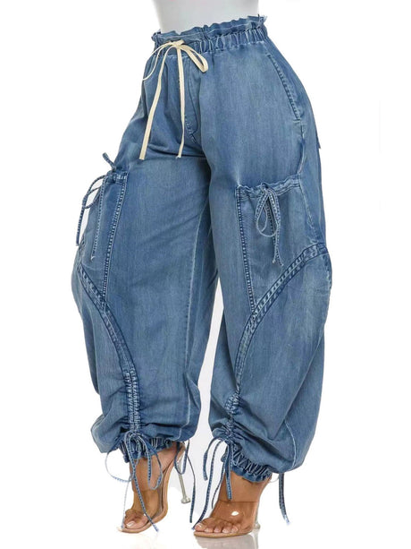 Y2K Drawstring Bow Tie Loose-fitting Ankles Jeans