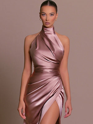 Halter Split Stand collar Maxi Dresses