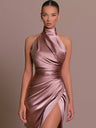 Halter Split Stand collar Maxi Dresses