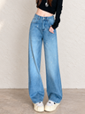 Autumn/Winter Women's Blue Whisker Pattern Jeans With Rhinestones