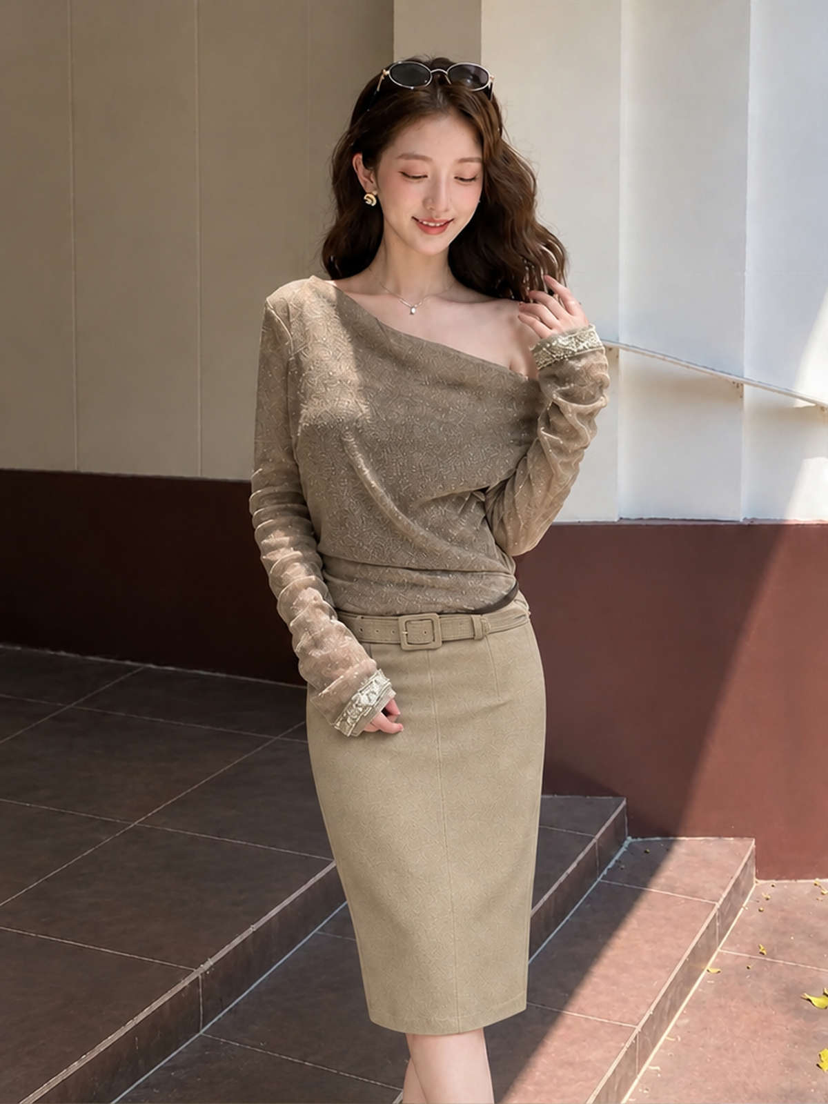Stylish And Slimming High-waisted Belted Pencil Skirt