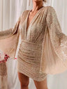 V-neck Hip-hugging Irregular Sequins Cloak Parties Mini&Short Dresses