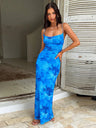 Flowers Printed Waist-cinching And Hip-hugging Swing Collar Camisoles Maxi Dresses
