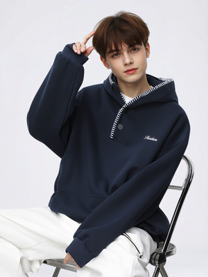 Color-blocked Half-open Collar Hoodie