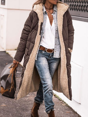 Hooded Long-sleeved Reversible Slim-fit Cotton Coat