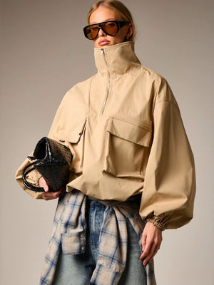 Workwear Style Long-sleeved Coat