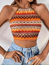 Slim-fit Backless Striped Halter Top