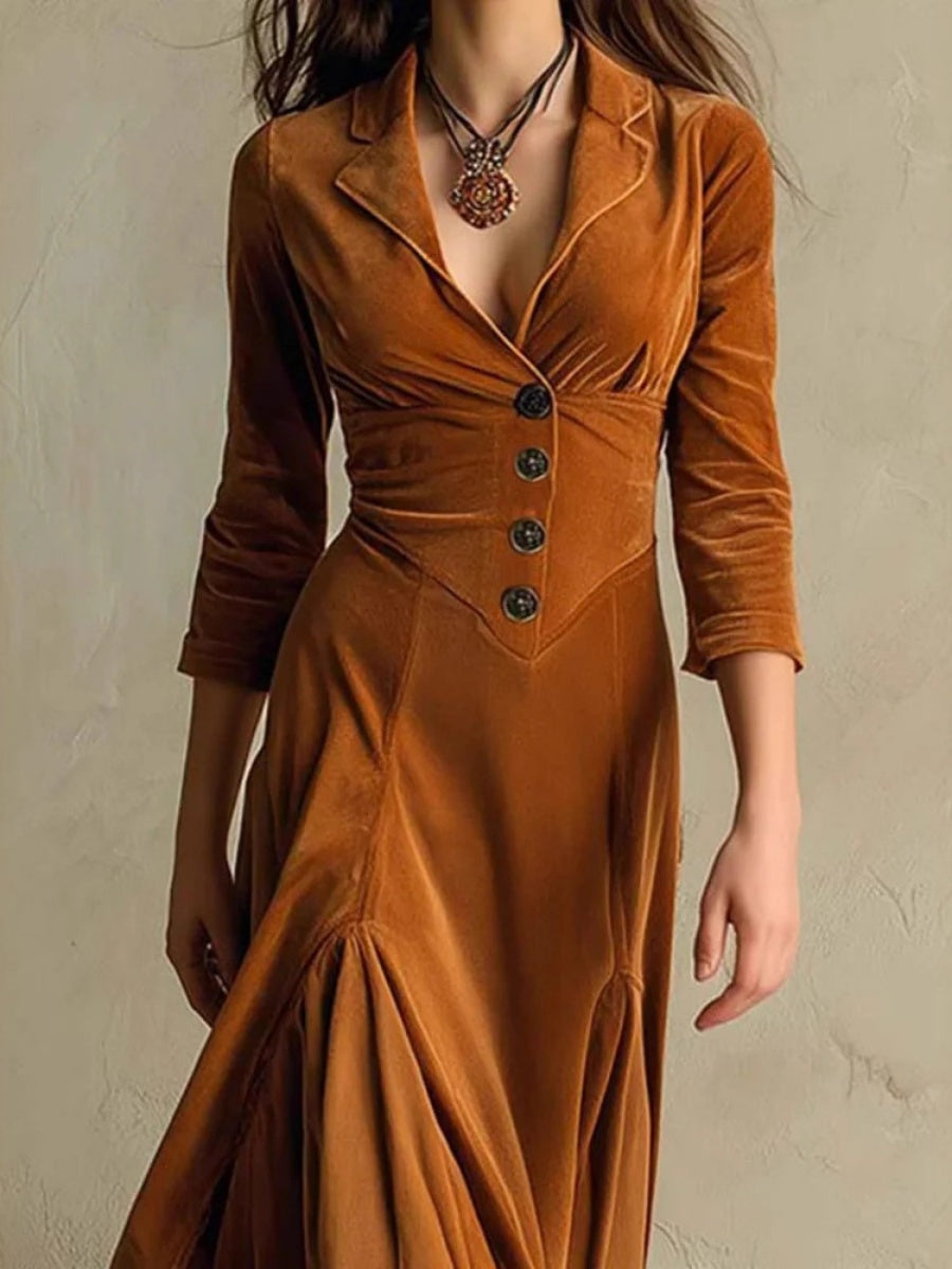 Velvet Swing-style Solid Color Mid-length Dress