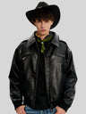 Retro Black PU Locomotive Short And Wide Boxy Jackets