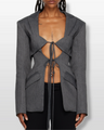 V-neck Cutout Waist Tie Irregular Splicing Blazers