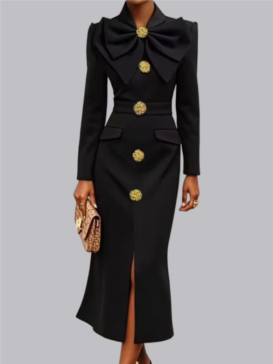 Big Butterfly Half Turtleneck Waist Hip-hugging Slit Workplace Maxi Dresses