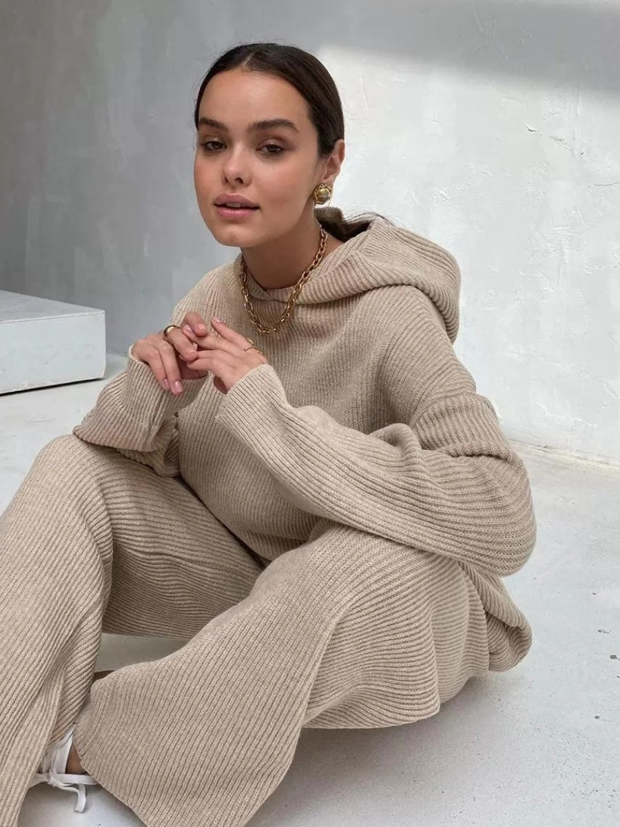 Liber Autumn women's hooded solid color sweatshirt long sleeve two-piece suit