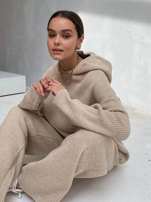 Liber Autumn women's hooded solid color sweatshirt long sleeve two-piece suit
