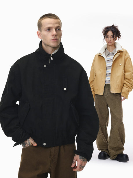 Removable Lapel Plush Contrasting Colors Jackets Coat