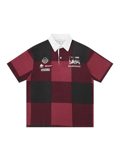 Plaid Ins Hip Hop Color-blocked POLO Shirt