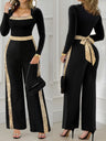 Sequined Black Square Neck Slim Waist Jumpsuit