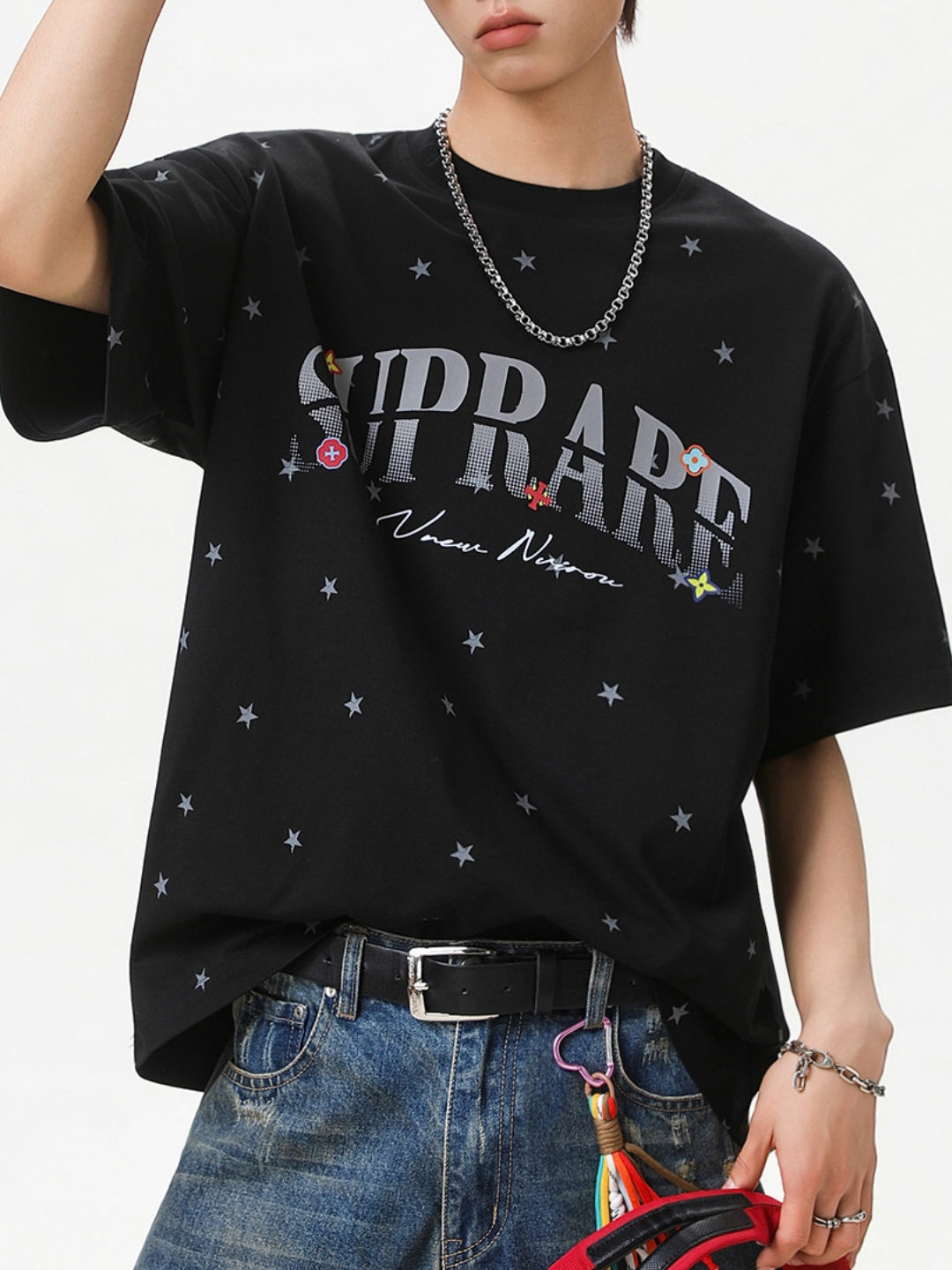 Full Stars Color-blocked Letter Printed T-shirts