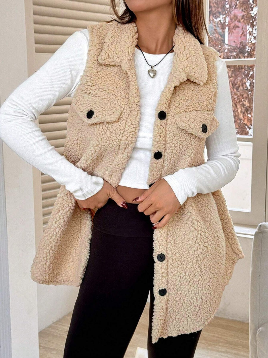 Solid Color Lapel Open Buckle Loose Temperament Commuting Imitation Lambskin Vests