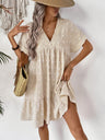 Ruffled Hem V-neck With Rolled-up Sleeves Mini&Short Dresses