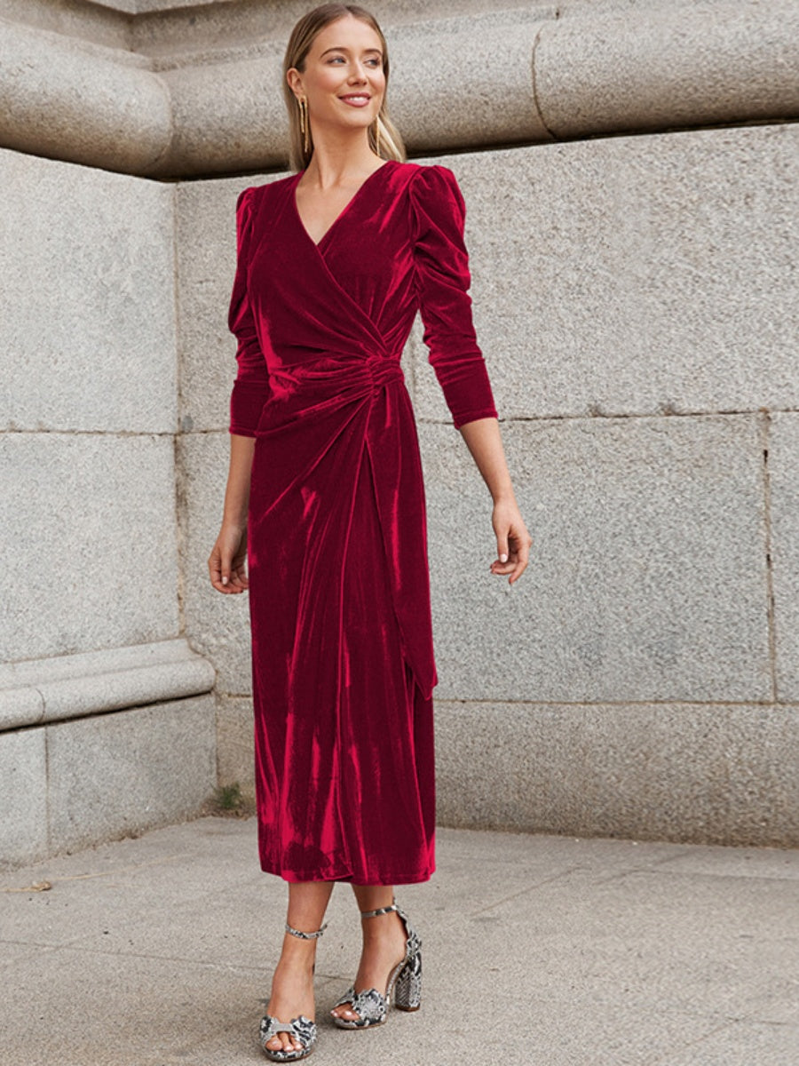 Cardigan Velvet Lace-Up Long Dress