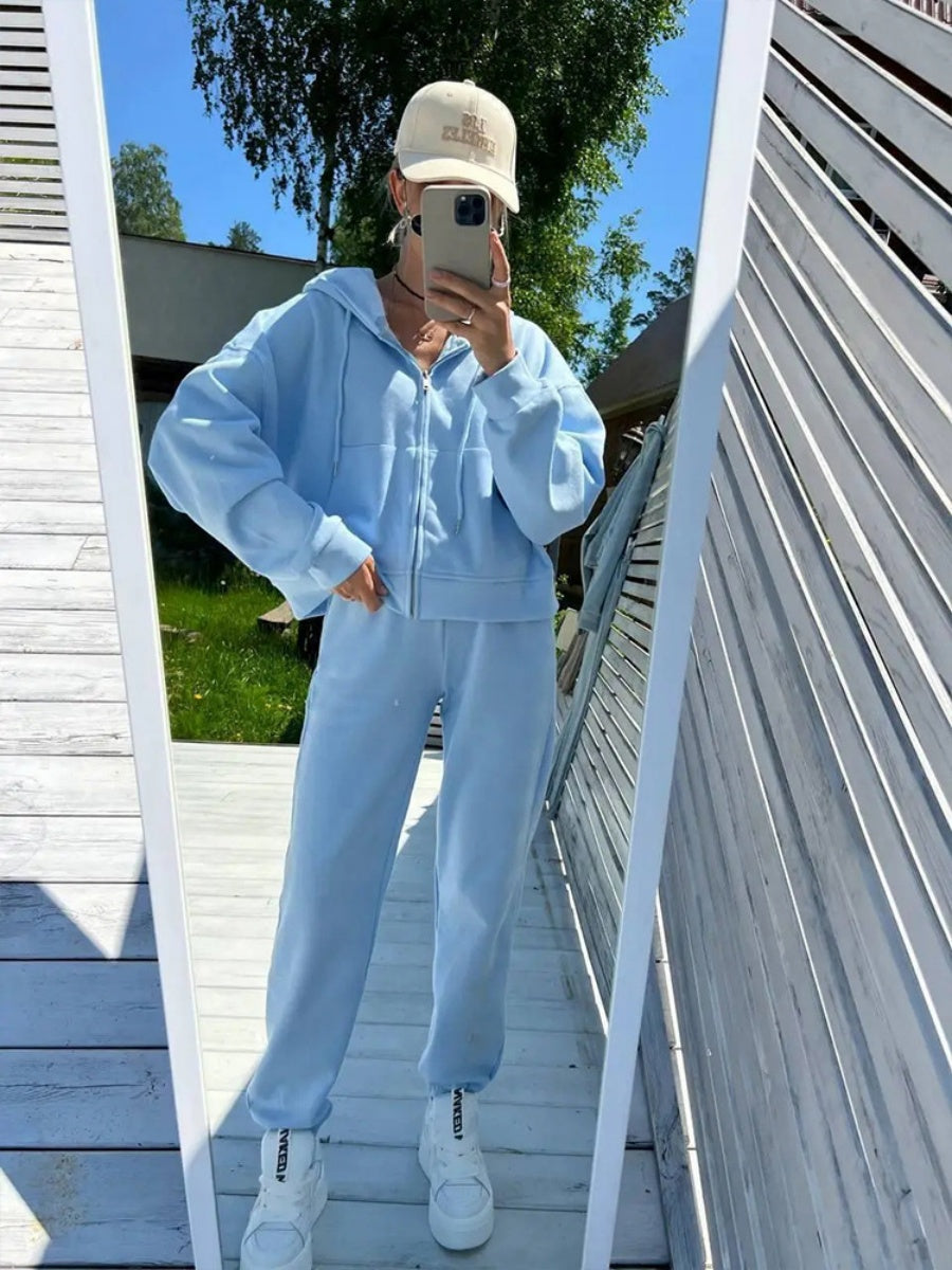 Liber Autumn women's solid color lace-up clothing Sweatshirts&Hoodies Long sleeve cardigan two piece set