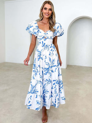 Floral Print Puff Sleeve Maxi Dress