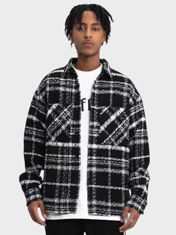 Black And White Checkered Ins Woolen Cloth Shirts