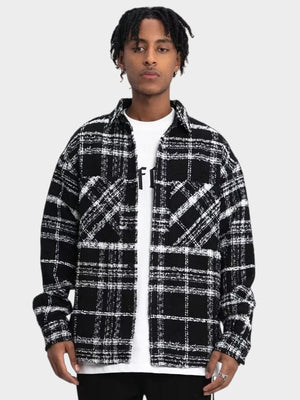 Black And White Checkered Ins Woolen Cloth Shirts