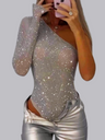 One-shoulder Tight-fitting Rhinestone Sequined Bodysuits