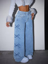 Y2K Spice Girl High Waist Wash Water Bow Straight Jeans
