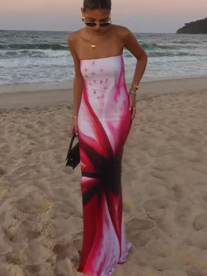 Liber European and American style Women's Printed 3D Three-dimensional pattern Maxi Dresses