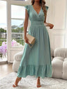 Solid Color Patchwork V-neck Long Dress