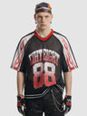 Flame Printed Net Hole Jersey Loose-fit Breathable T-shirts