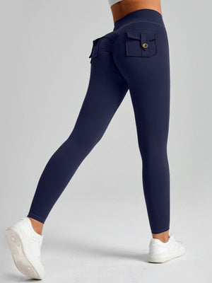 Pocket Peach Butt Yoga High Waist Buttocks Lift Sanded Stretch Tight Fit Sports Pants