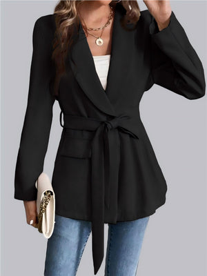 Business-Blazer mit grünen Fruchtkragen, Schnürung und langen Ärmeln