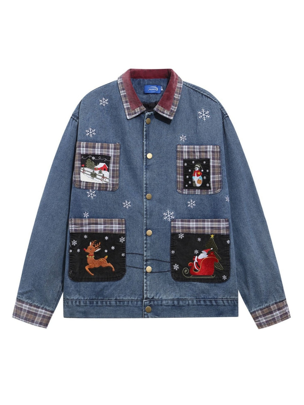 Christmas Pattern Embroidery Washing Splicing Denim Jacket