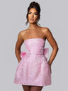 Jacquard Strapless Top Bow Straps Backless Solid Color Mini&Short Dresses