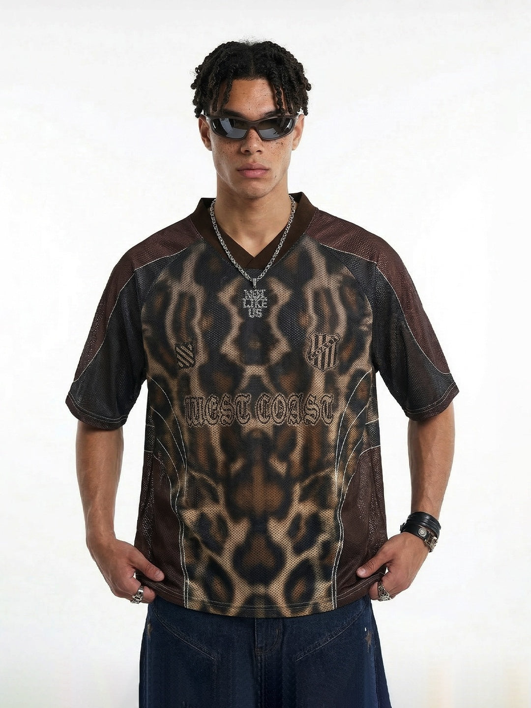 Leopard Print Net Hole Jersey Printed T-shirts