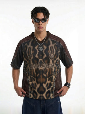 Leopard Print Net Hole Jersey Printed T-shirts