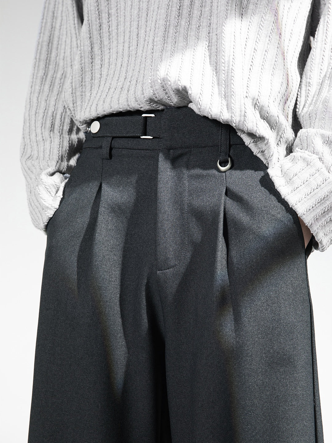 Adjustable Waist Stereo Gathering Straight-fit Dress Pants