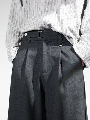 Adjustable Waist Stereo Gathering Straight-fit Dress Pants