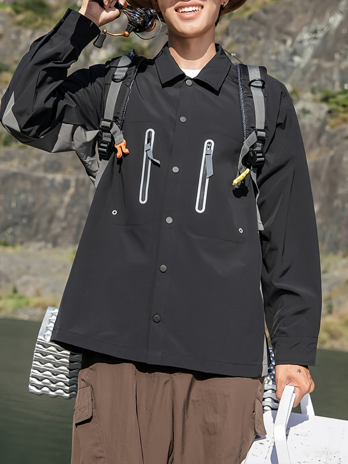 Outdoor Water-repellent Wear-resistant Sports Contrasting Colors Function Lapel Long-sleeved Shirt