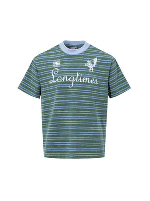 Distressed Letter Printed Color-blocked Stripes T-shirts