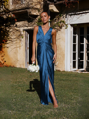 Satin Deep V Sleeveless Backless Long Dress