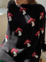 Liber Autumn women's mushroom pattern crochet yarn-dyed pullover sweater